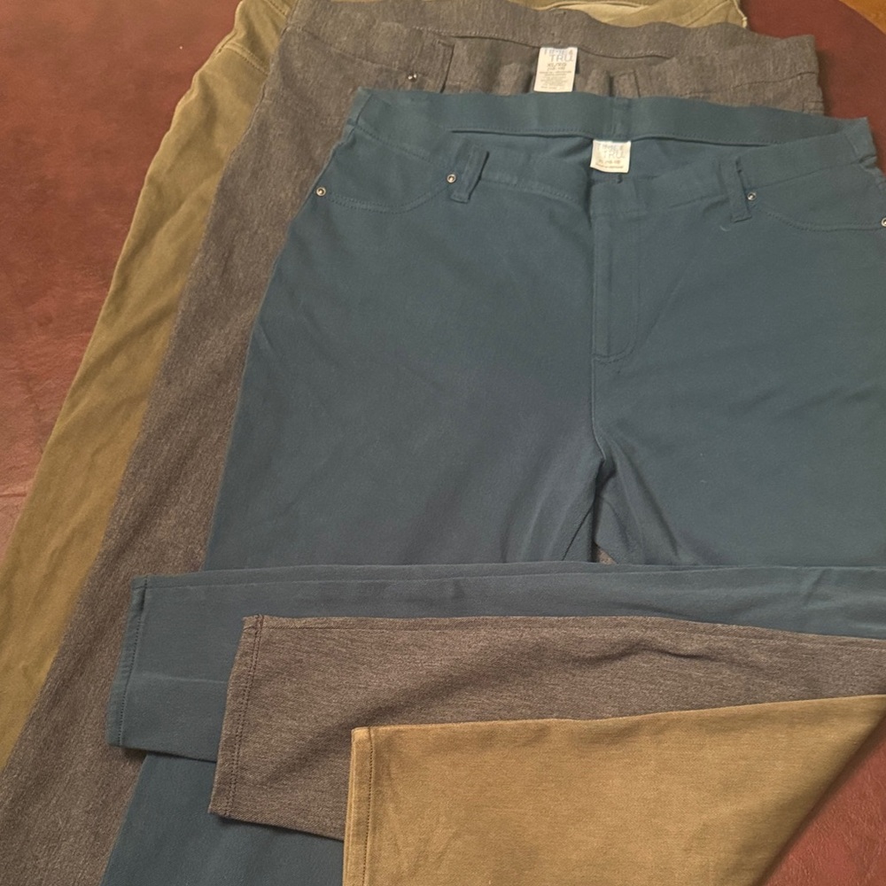 Women’s Jeggings 3 pair - Teal Blue, Gray, Olive Green - XL